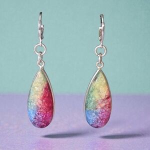 Rainbow Crackle Quartz Teardrop Earrings